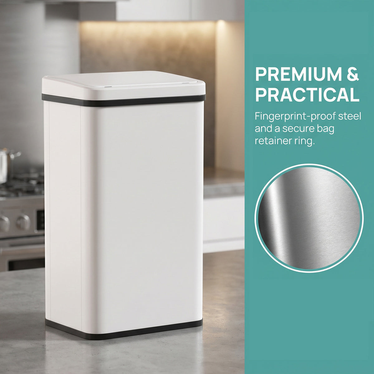 HOMCOM 40L Sensor Bin with Soft-Close Lid, Stainless Steel Automatic Touchless Motion Sensor Kitchen Bin, White