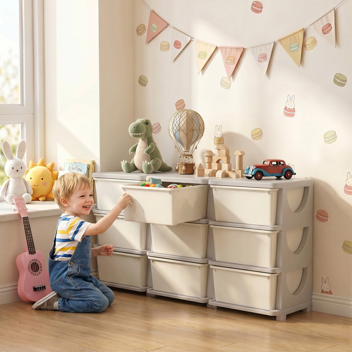 HOMCOM Kids Storage Unit, with Nine Drawers - Cream