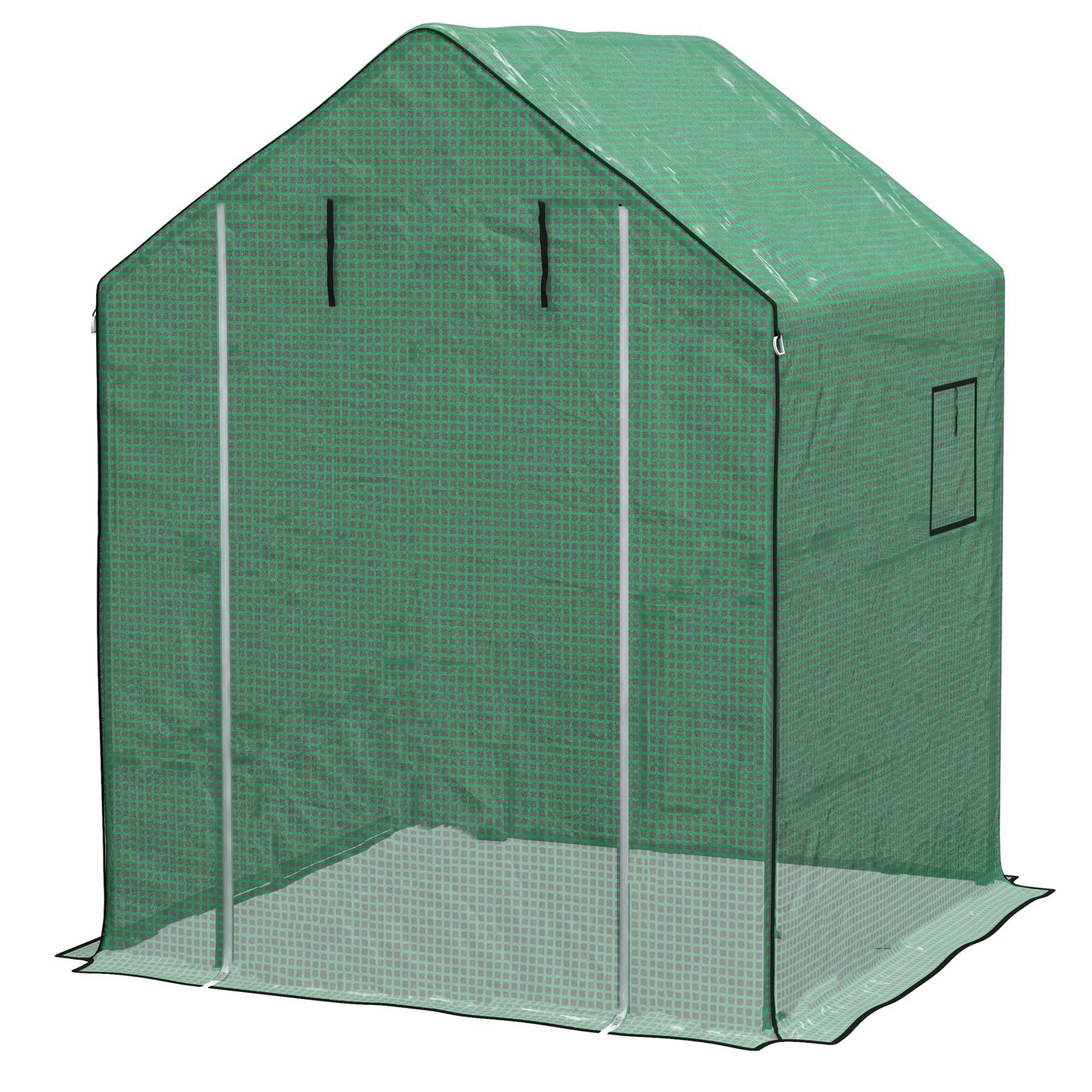 Photo of Outsunny Greenhouse Cover Replacement Walk-in PE Hot House Cover with Roll-up Door and Windows, 140 x 143 x 190cm, Green in Green colour on a white background