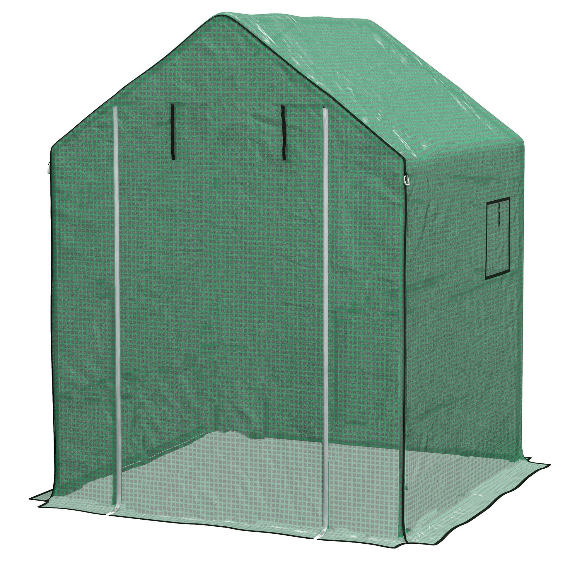 Photo of Outsunny Greenhouse Cover Replacement Walk-in PE Hot House Cover with Roll-up Door and Windows, 140 x 143 x 190cm, Green in Green colour on a white background