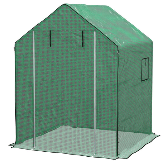 Photo of Outsunny Greenhouse Cover Replacement Walk-in PE Hot House Cover with Roll-up Door and Windows, 140 x 143 x 190cm, Green in Green colour on a white background