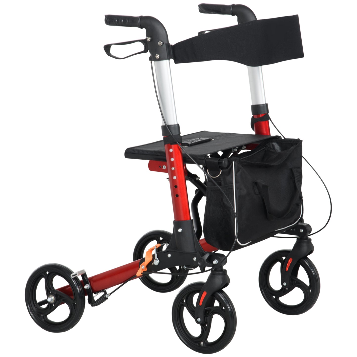 Photo of HOMCOM Folding Rollator Walker with 6 Adjustable Handle Height for People with Limited Mobility, Red in Red colour on a white background