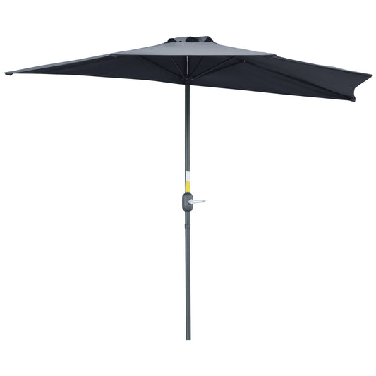 Photo of Outsunny 2.7m Garden Half Parasol, Outdoor Balcony Umbrella with 5 Steel Ribs, Patio Sun Shade, Grey in Grey colour on a white background