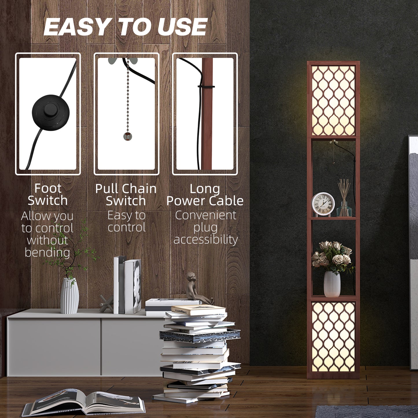 HOMCOM Duo Light Floor Shelves - Brown