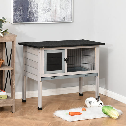 Photo of PawHut Elevated Fir Wood Guinea Pigs Hutches Tray Openable Asphalt Roof Outdoor Pet Cage Grey in Grey colour on a white background