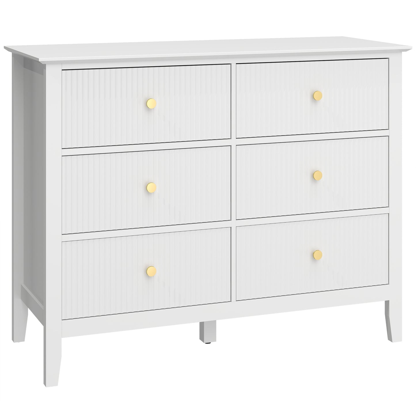 Photo of HOMCOM Fluted Dresser, 6 Drawer Chest of Drawers for Bedroom, Living Room, Hallway, Closet, White in White colour on a white background