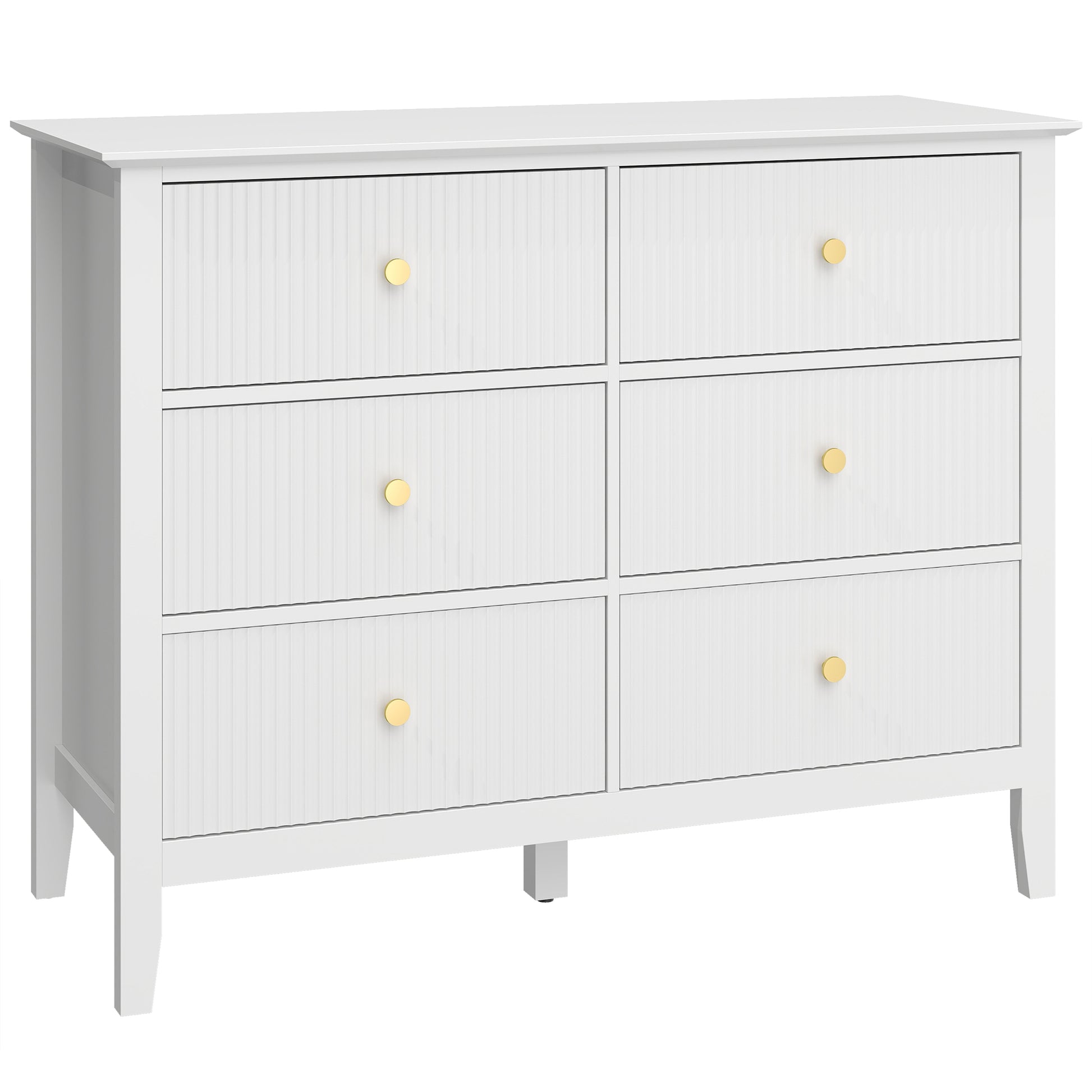 Photo of HOMCOM Fluted Dresser, 6 Drawer Chest of Drawers for Bedroom, Living Room, Hallway, Closet, White in White colour on a white background