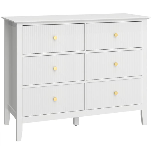 Photo of HOMCOM Fluted Dresser, 6 Drawer Chest of Drawers for Bedroom, Living Room, Hallway, Closet, White in White colour on a white background