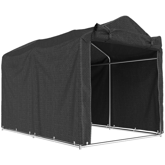 Photo of Outsunny 2.2 x 1.6 m Garden Storage Tent, Waterproof Anti-UV Bike Tent with Roll-up Zipper Door, Galvanised Outdoor Storage Shelter Carport for Bike, Motorbike, Garden Tools, Black in Black colour on a white background