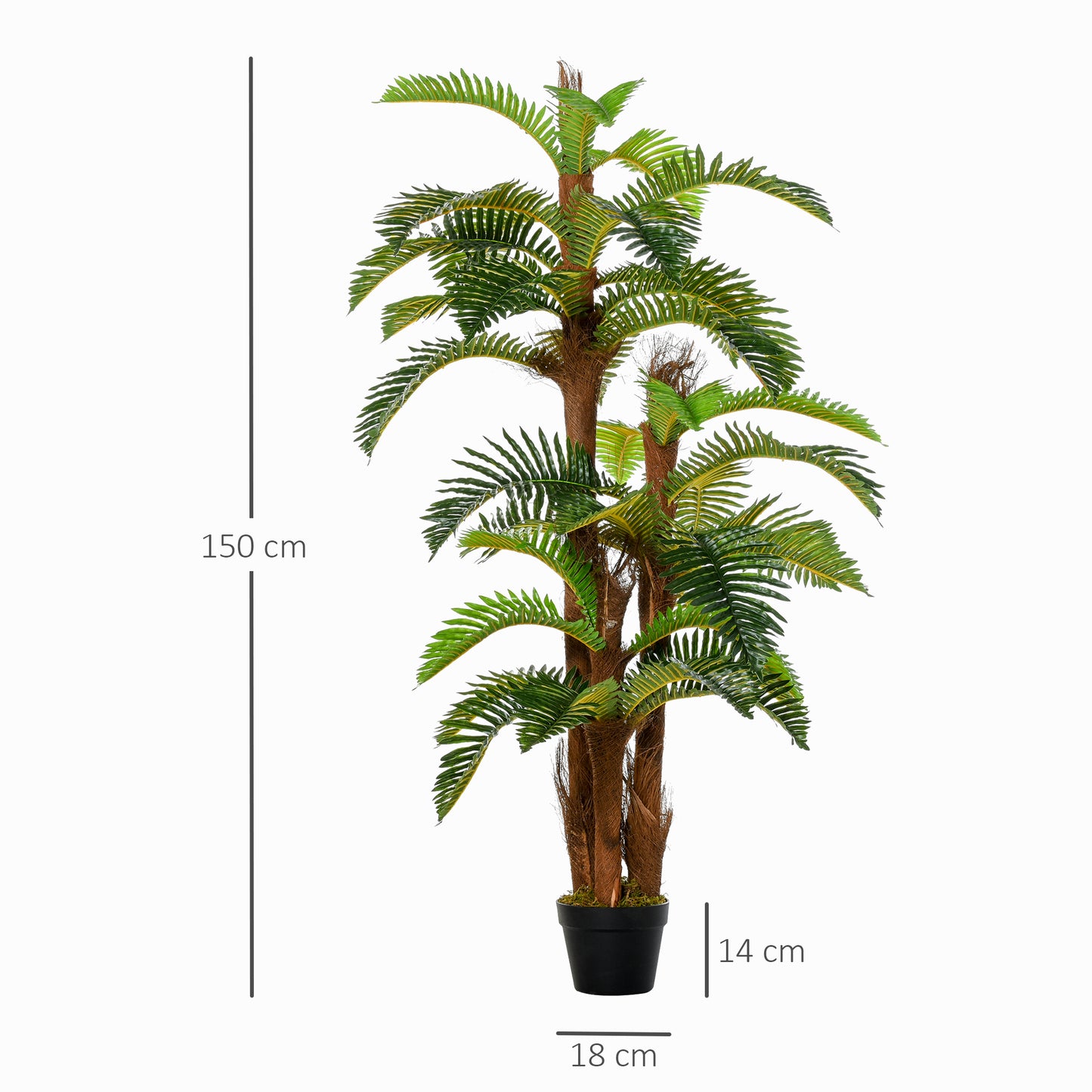 Outsunny Artificial Plant Tropical Fern in Pot, Fake Plants for Home Indoor Decor, 150cm, Green
