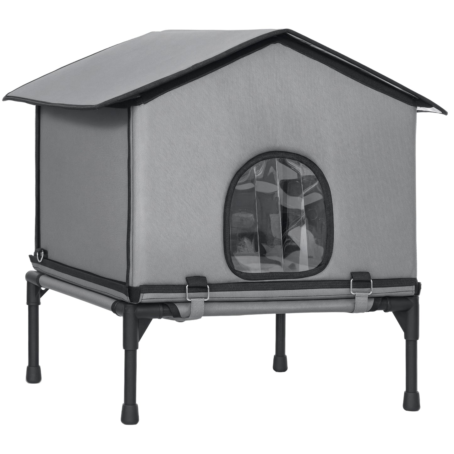 Photo of PawHut Outdoor Cat House, Waterproof Insulated Cat Kennel with Elevated Base, Foldable Feral Kitty Shelter for Kittens, Grey in Grey colour on a white background