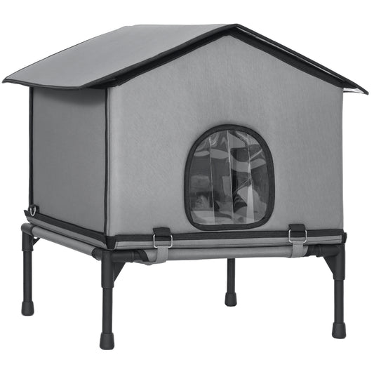 Photo of PawHut Outdoor Cat House, Waterproof Insulated Cat Kennel with Elevated Base, Foldable Feral Kitty Shelter for Kittens, Grey in Grey colour on a white background