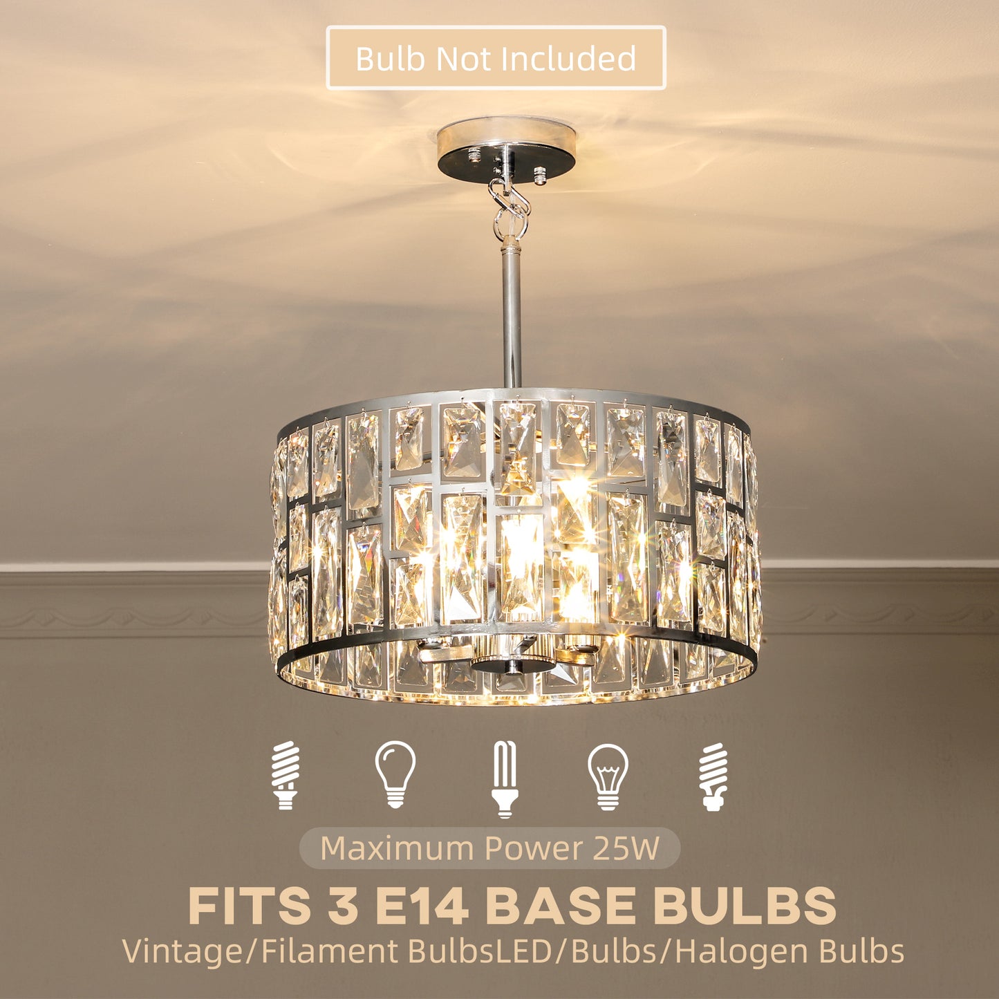 HOMCOM 72 Glass Crystallite Chandelier - Silver-Tone