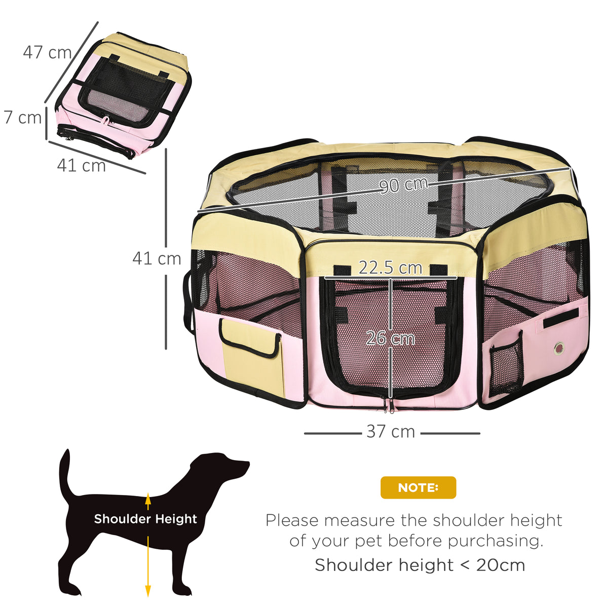 PawHut 600D Oxford Soft Fabric Kennel, Pet Whelping Box Lightweight Dog Cat Puppy Playpen Rabbit Guinea Pig Foldable Portable Play Pen in Pink With Carry Bag Small Dia 90 x 41Hcm