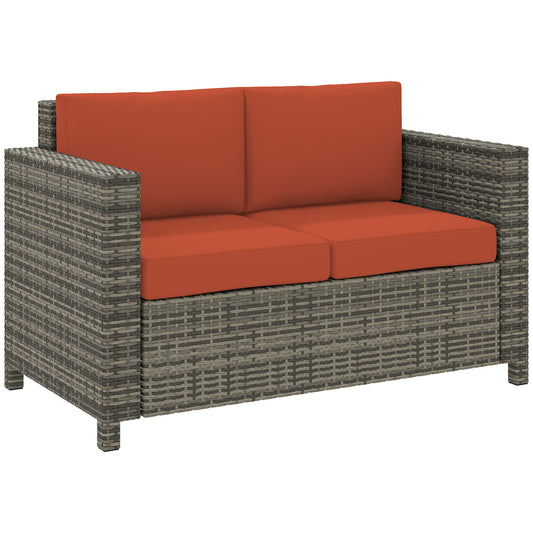 Photo of Outsunny Rattan Sofa, 2 Seater Garden Furniture with Soft Padded Cushion and Armrests, Wicker Garden Loveseat for Patio, Grey in Grey colour on a white background