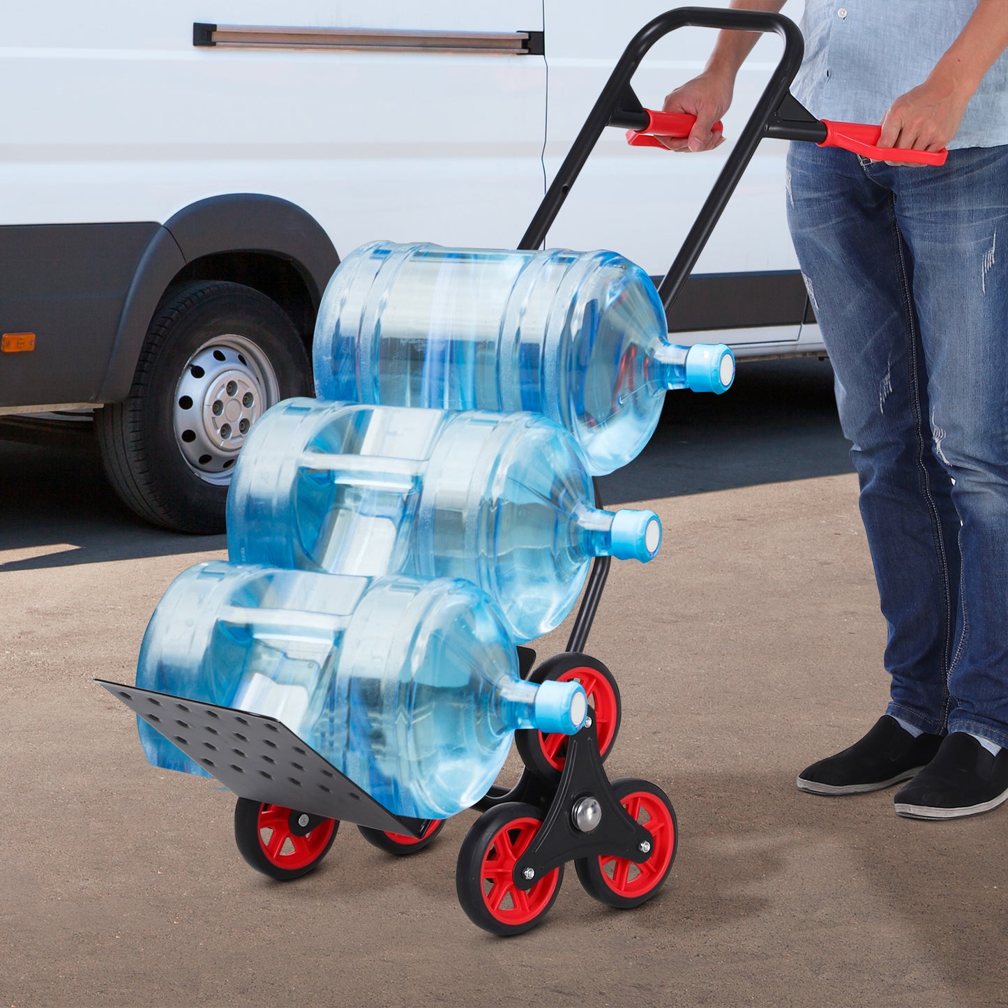 DURHAND Stair Climbing Hand Truck, Heavy Duty Foldable Trolley on Wheels, Multi-Purpose Sack, Steel Truck Moving Trolley, 120kg, Red