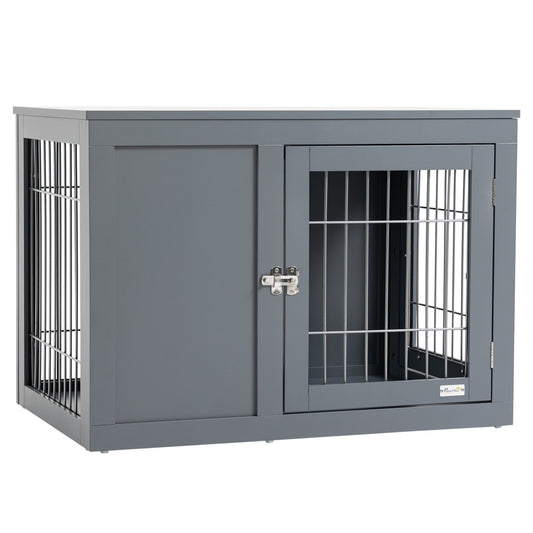 Photo of PawHut Furniture Style Dog Crate for Small and Medium Dogs, End Table Pet Cage with Two Lockable Doors - Grey in Grey colour on a white background