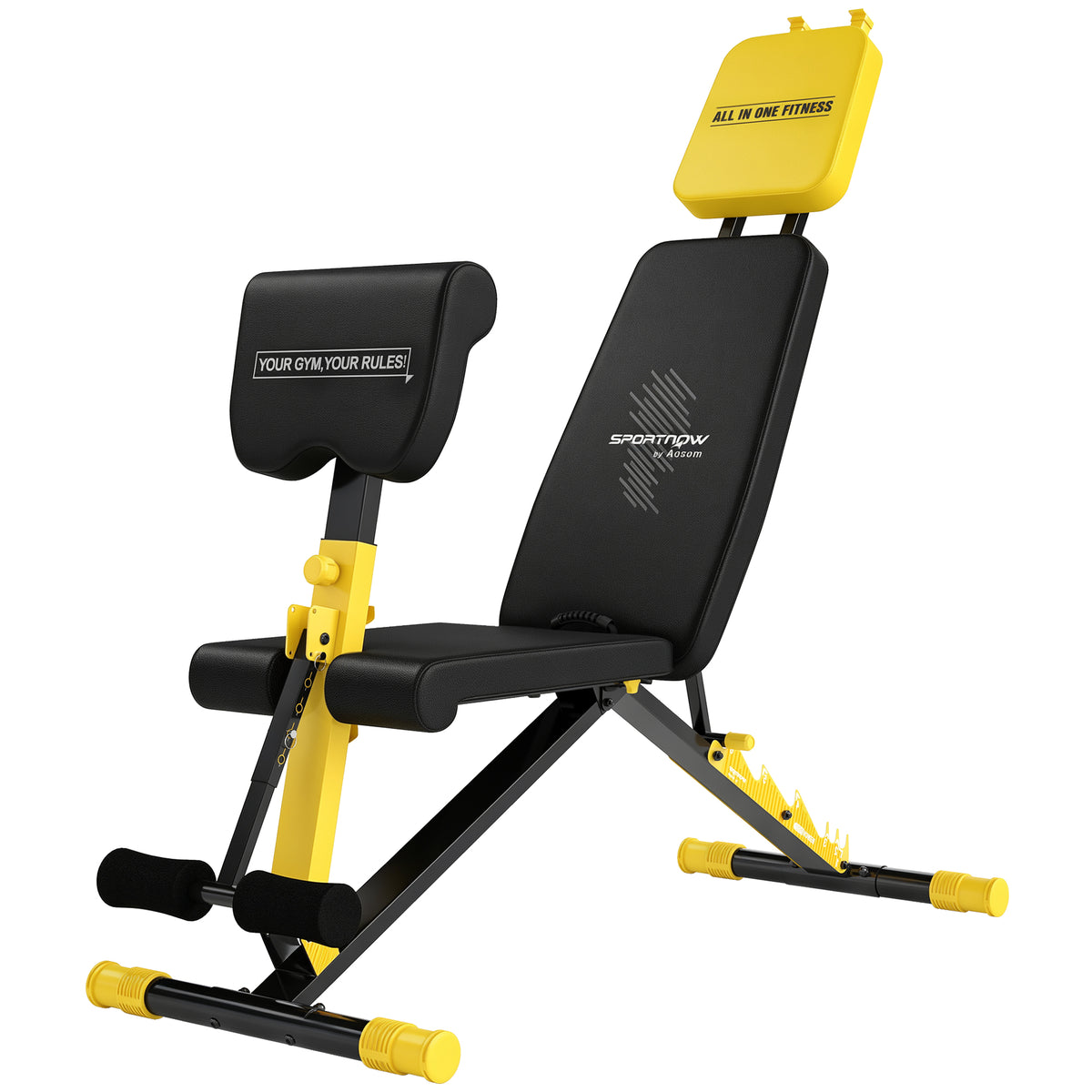 Photo of SPORTNOW Adjustable Weight Bench for Home Gym, 300kg Incline Decline Flat Foldable Bench Press with 6 Backrest Positions, Yellow in Yellow colour on a white background