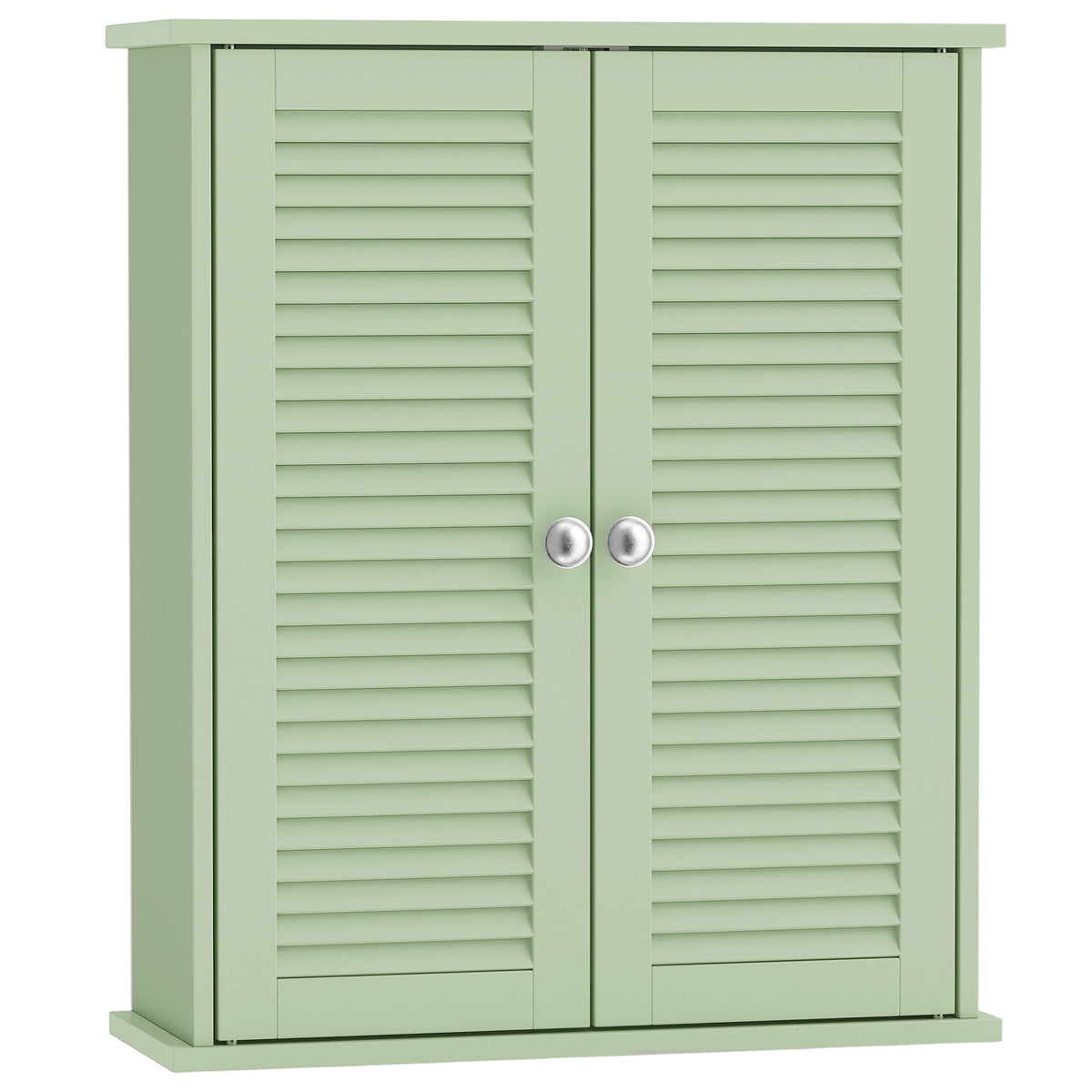 Photo of HOMCOM Bathroom Cabinet, Bathroom Wall Cabinet with Louvered Doors and Adjustable Shelf Storage for Kitchen, Light Green in Green colour on a white background