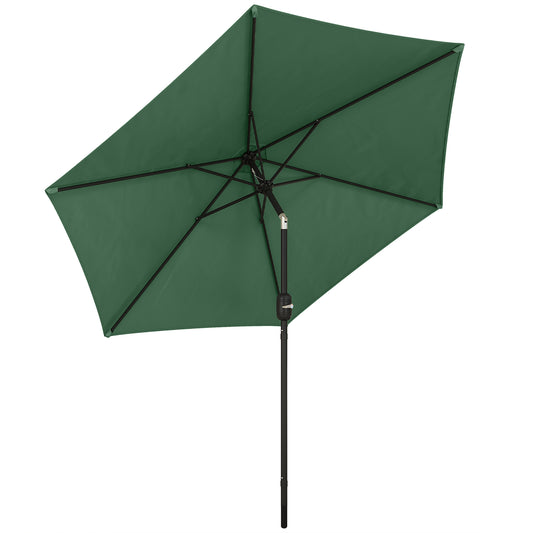 Photo of Outsunny 2.6 m Garden Parasol Umbrella with Aluminium Pole, Outdoor Patio Umbrella with Tilt and Crank, Vent, Dark Green in Green colour on a white background