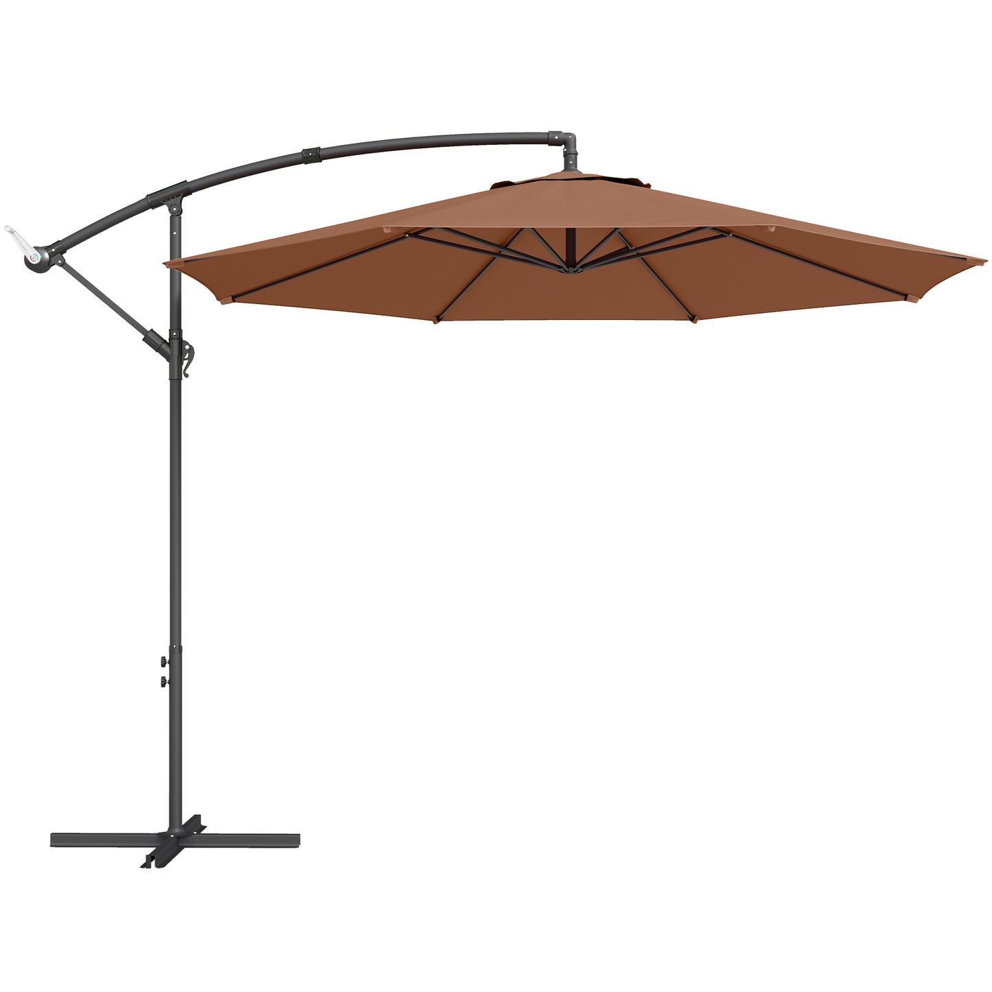 Photo of Outsunny 3 m Overhanging Cantilever Parasol, with Cross Base - Coffee in Coffee colour on a white background