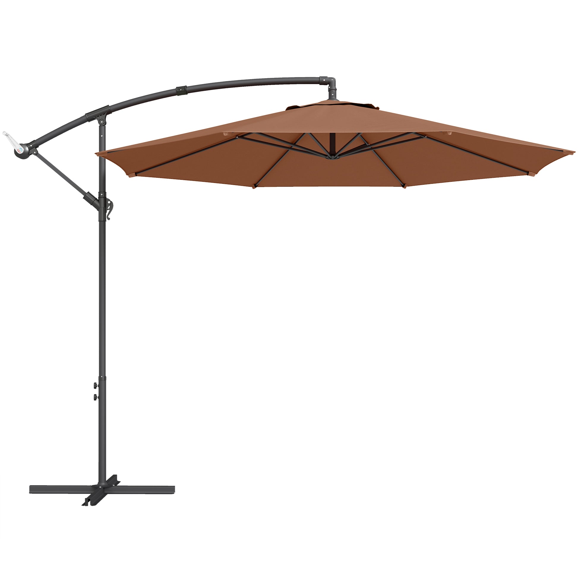 Photo of Outsunny 3 m Overhanging Cantilever Parasol, with Cross Base - Coffee in Coffee colour on a white background