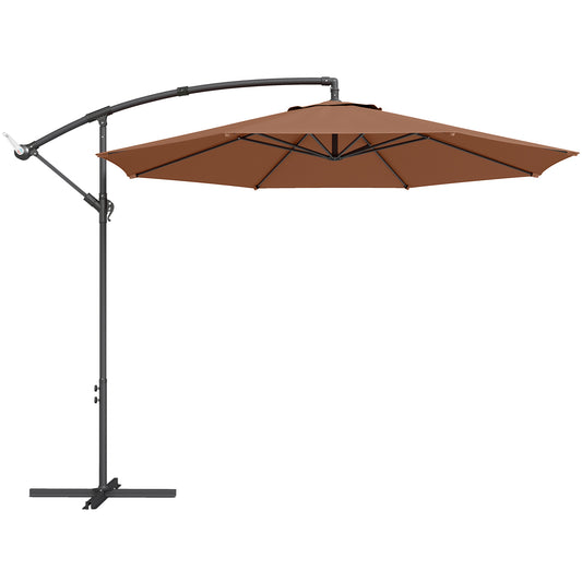 Photo of Outsunny 3 m Overhanging Cantilever Parasol, with Cross Base - Coffee in Coffee colour on a white background