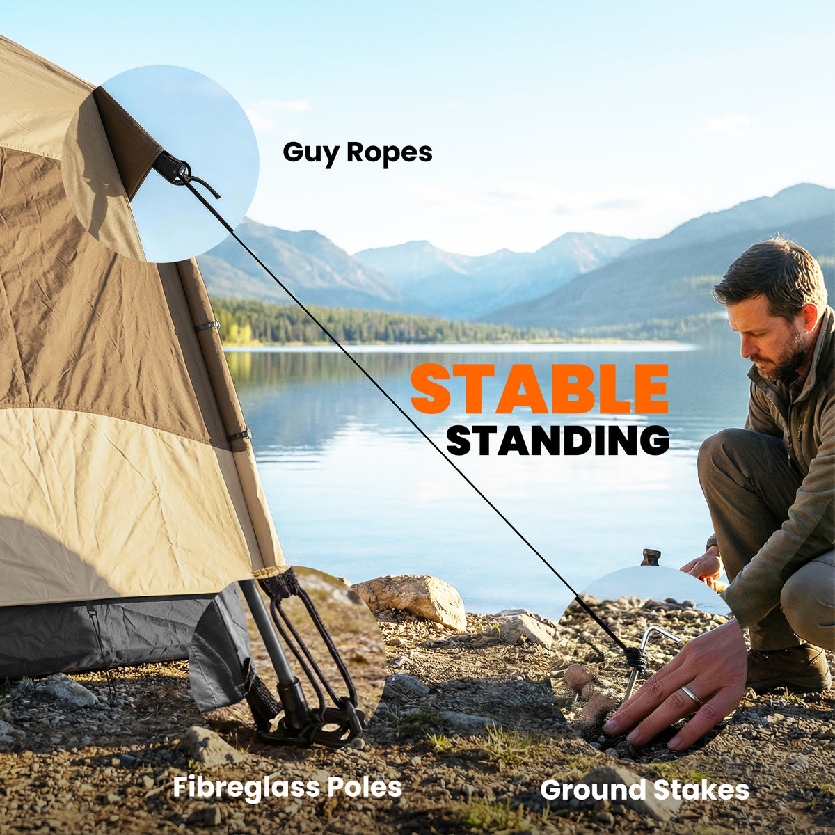 Outsunny 3 Man Instant Pop Up Tent with Rainfly, Portable Camping Shelter with Sewn-in Groundsheet, Carry Bag, Brown