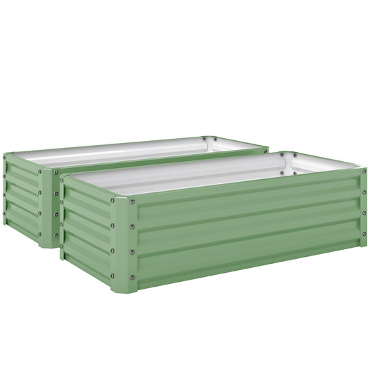 Photo of Outsunny Set of Two 110 x 50cm Steel Planter Boxes -  Light Green in Green colour on a white background