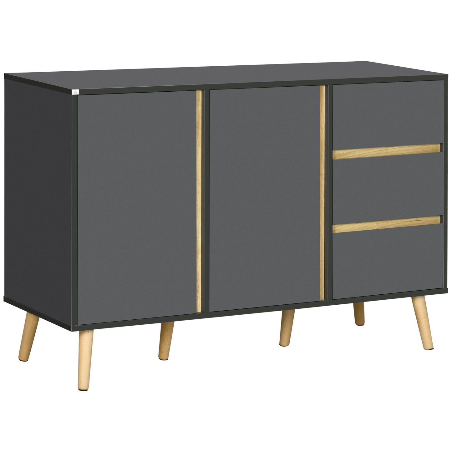 Photo of HOMCOM Sideboard, Modern Kitchen Cupboard with Double Doors and 3 Drawers, Adjustable Shelves for Living Dining Room, Dark Grey in Grey colour on a white background