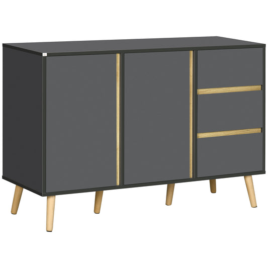 Photo of HOMCOM Sideboard, Modern Kitchen Cupboard with Double Doors and 3 Drawers, Adjustable Shelves for Living Dining Room, Dark Grey in Grey colour on a white background