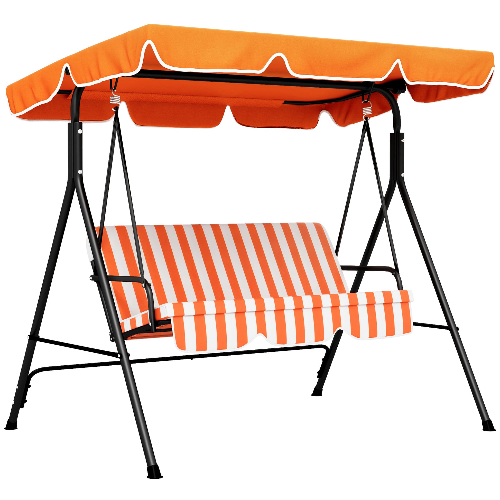 Photo of Outsunny 3 Seater Garden Swing Chair, Outdoor Swing Chair with Adjustable Canopy, Mental Frame & Cushions, Orange in Orange colour on a white background