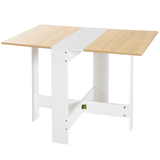 Photo of HOMCOM Folding Dining Table, Space-Saving Drop Leaf Kitchen Table for 4-6 People, Multi-functional Desk for Small Space, Flat & Studio, Modern Breakfast Table, Oak and White in White colour on a white background