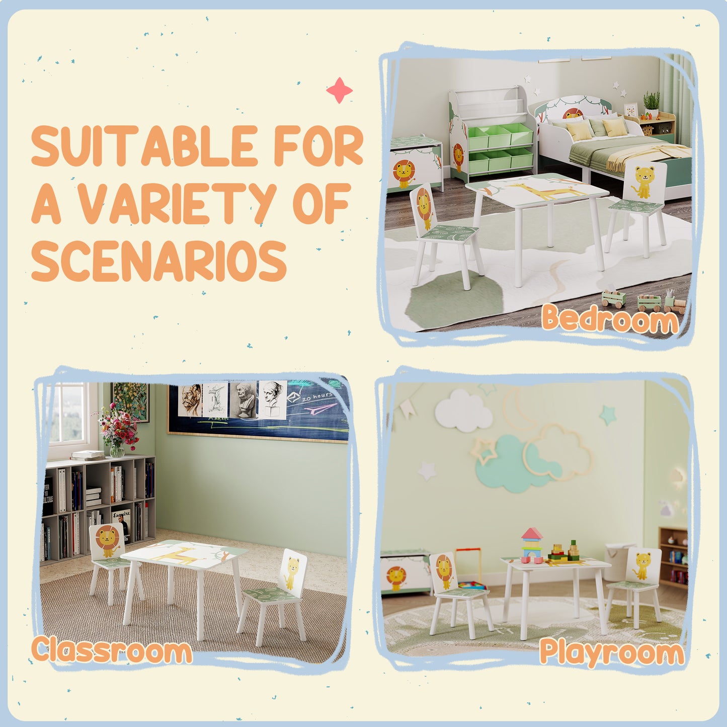 AIYAPLAY 3-Piece Toddler Table and Chair Set, Kids Table with 2 Chairs Set for Bedroom, Nursery, Playroom, Green