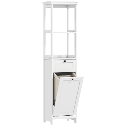 Photo of HOMCOM Tall Bathroom Cabinet, with Laundry Basket - White in White colour on a white background