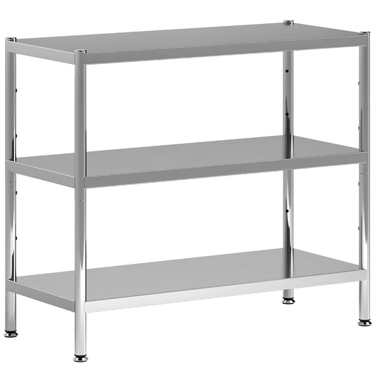 Photo of HOMCOM 3-Tier Bakers Rack with Storage, Stainless Steel Microwave Stand with Adjustable Shelves for Small Spaces, Kitchen Storage Unit for Spices, Pots and Pans, Silver Tone in Tone colour on a white background