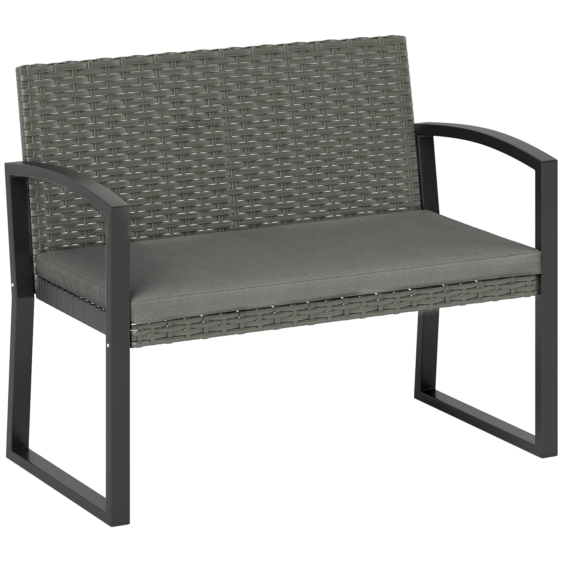 Photo of Outsunny Two-Seater Rattan Garden Bench - Light Grey in Grey colour on a white background
