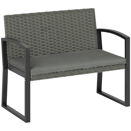 Photo of Outsunny Two-Seater Rattan Garden Bench - Light Grey in Grey colour on a white background