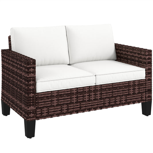 Photo of Outsunny Two-Seater Rattan Outdoor Sofa - Brown in Brown colour on a white background