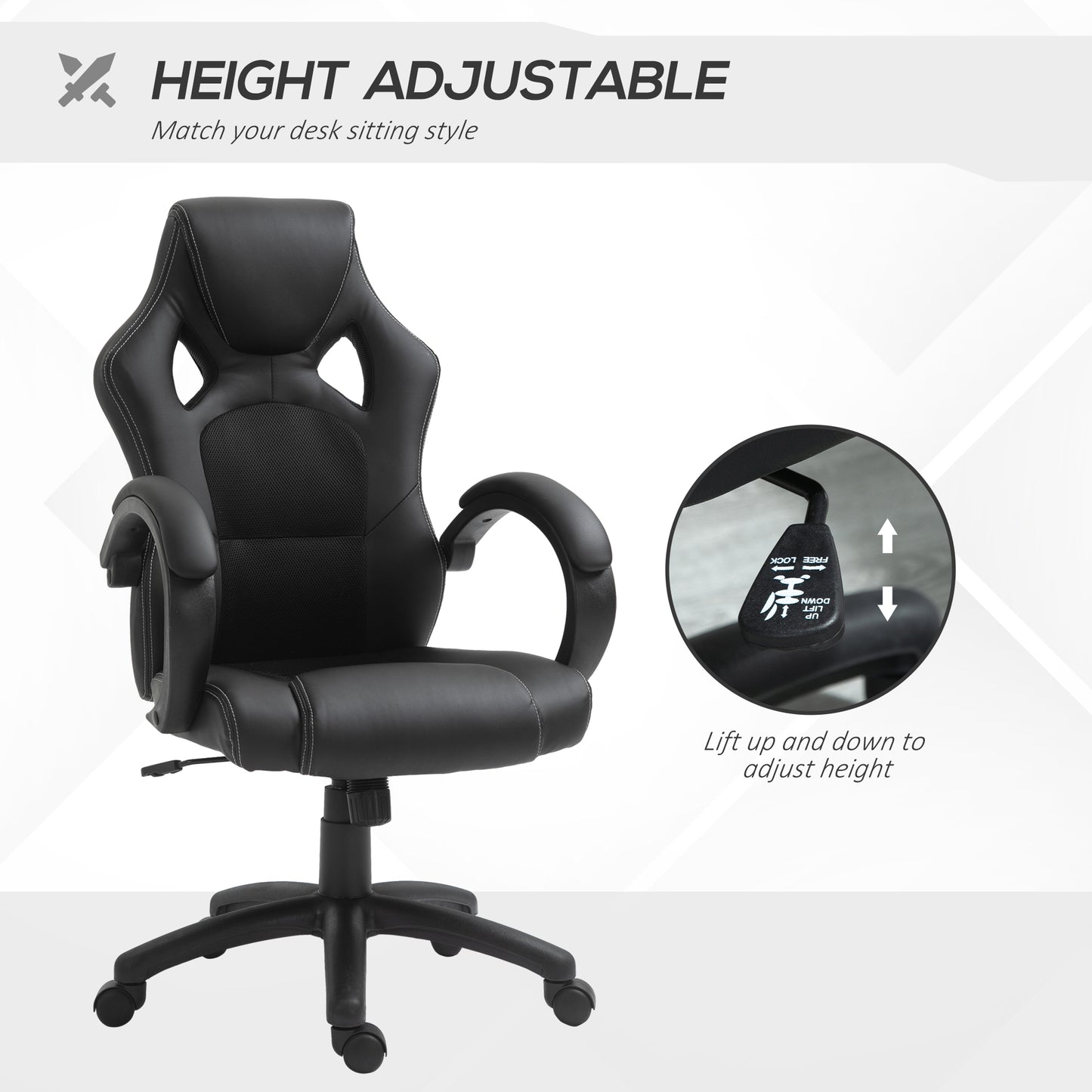 Vinsetto Office Chair Faux Leather Swivel Computer Desk Chair for Home Office with Wheels Armrests Black