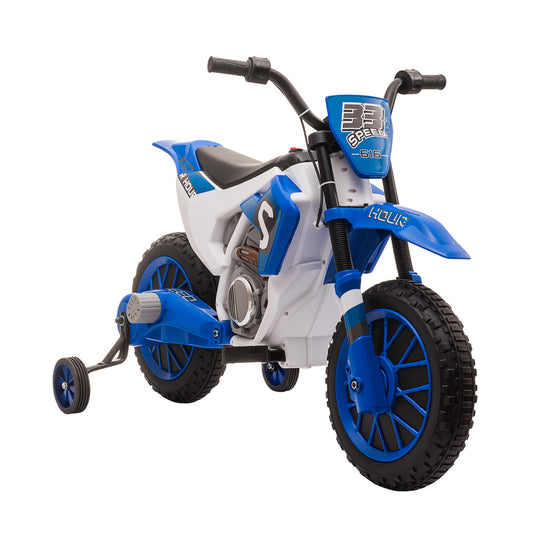 Photo of HOMCOM 12V Kids Electric Motorcycle Ride-On, with Training Wheels, for Ages 3-6 Years - Blue in Blue colour on a white background