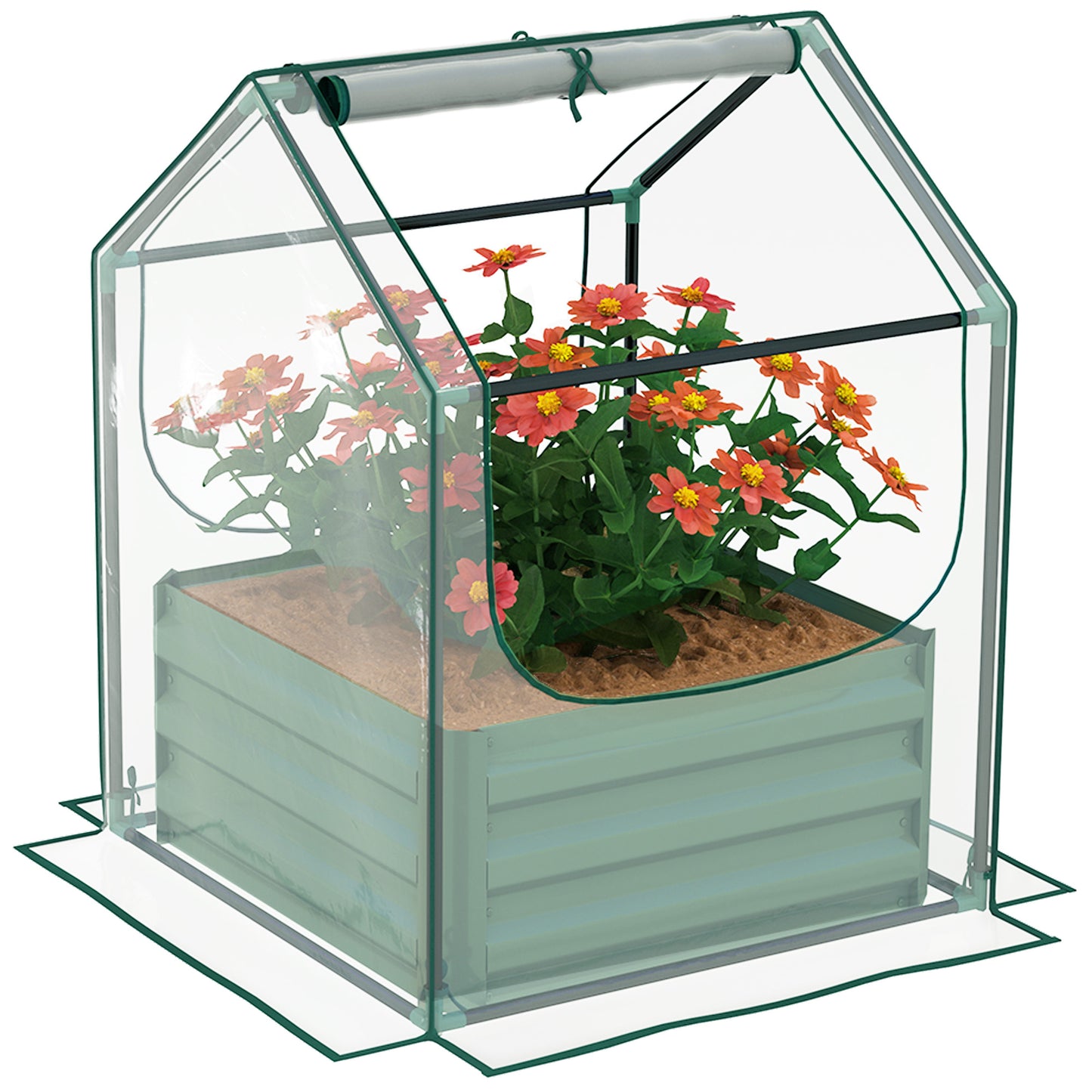 Photo of Outsunny 61 x 61cm Garden Planter Bed, with Cover - Green in Green colour on a white background