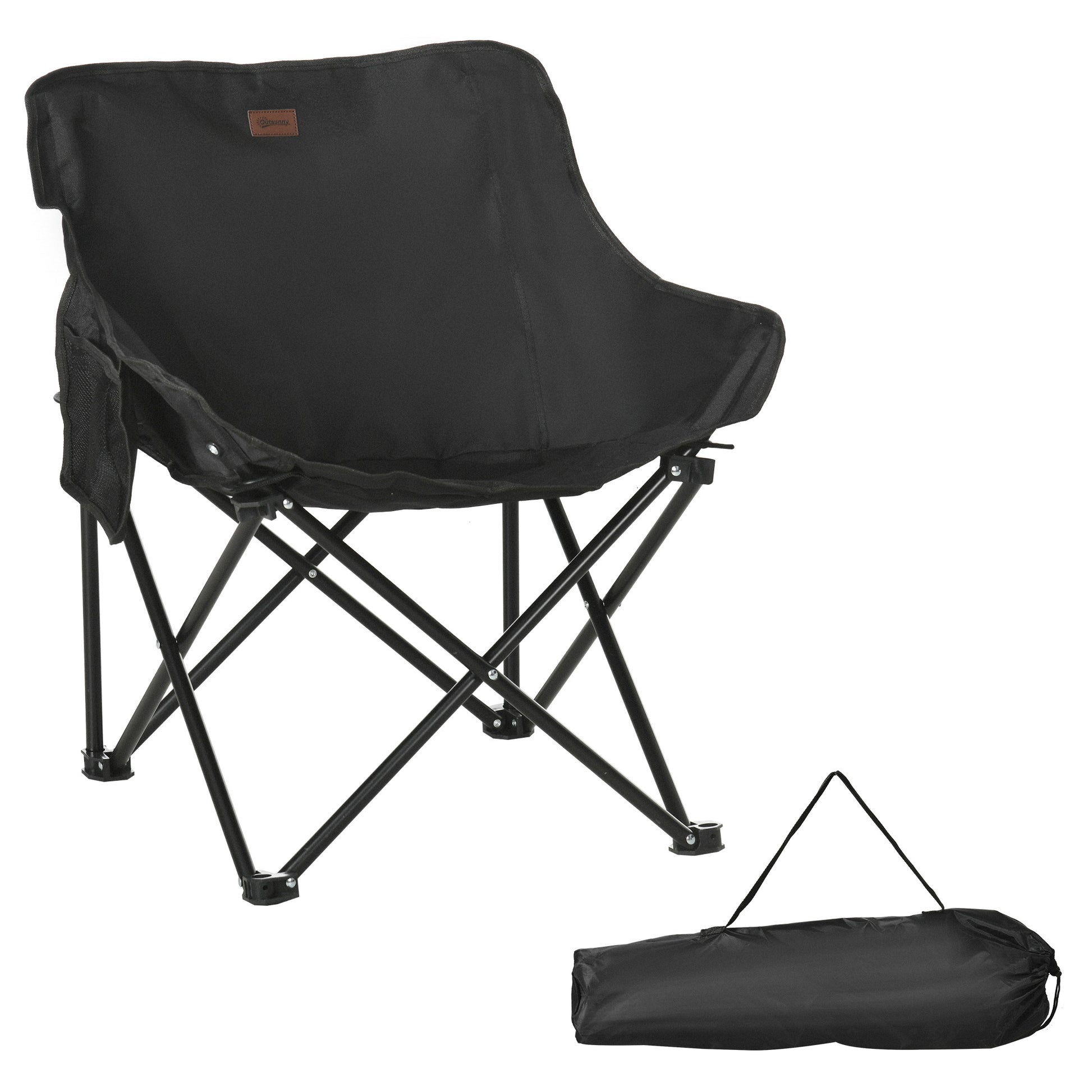 Photo of Outsunny Camping Chair, Lightweight Folding Chair with Carrying Bag and Storage Pocket, Perfect for Festivals, Fishing, Beach and Hiking, Black in Black colour on a white background