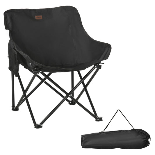 Photo of Outsunny Camping Chair, Lightweight Folding Chair with Carrying Bag and Storage Pocket, for Festivals, Fishing, Beach and Hiking, Black in Black colour on a white background