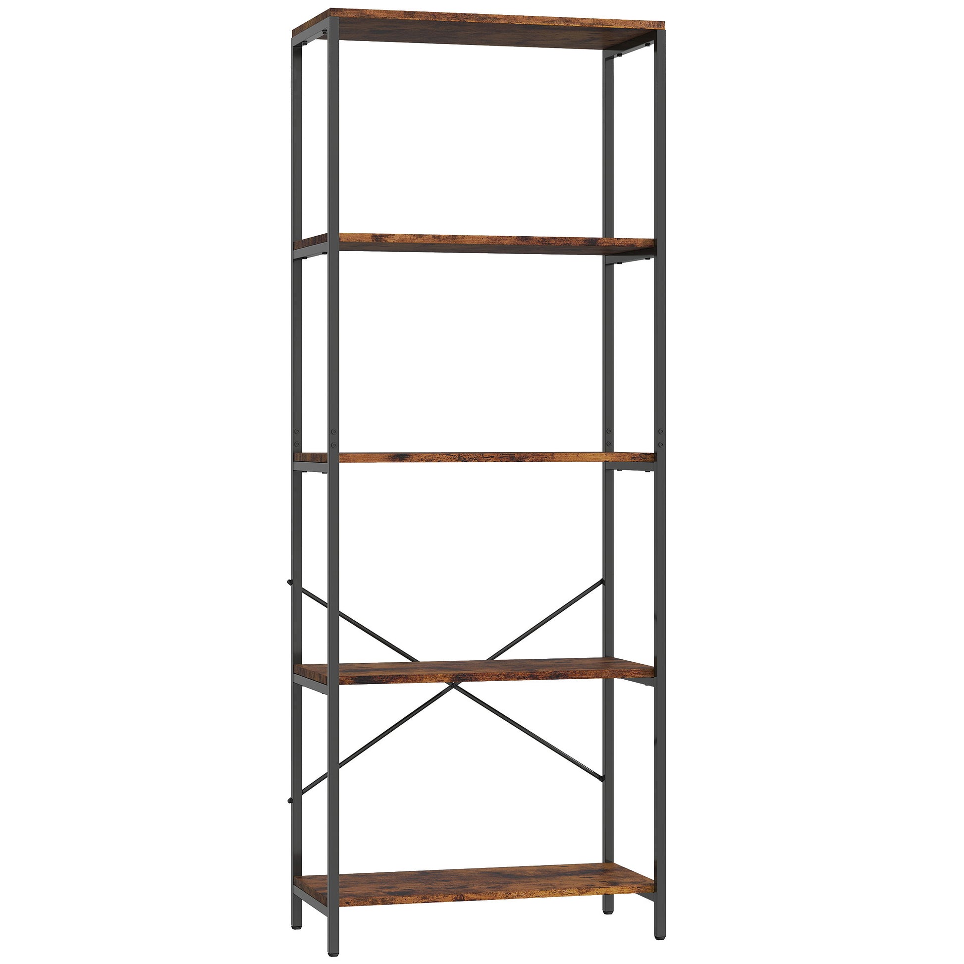 Photo of HOMCOM 5-Tier Bookshelf, Industrial Bookcase with Metal Frame - Rustic Brown and Black in Black colour on a white background