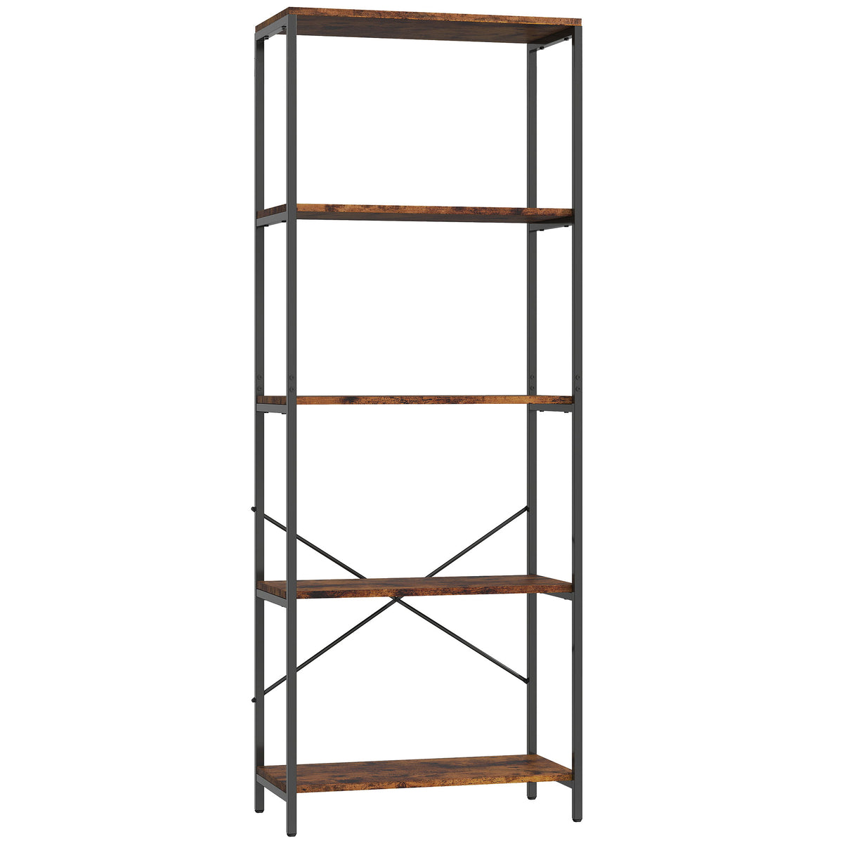 Photo of HOMCOM 5-Tier Bookshelf, Industrial Bookcase with Metal Frame - Rustic Brown and Black in Black colour on a white background