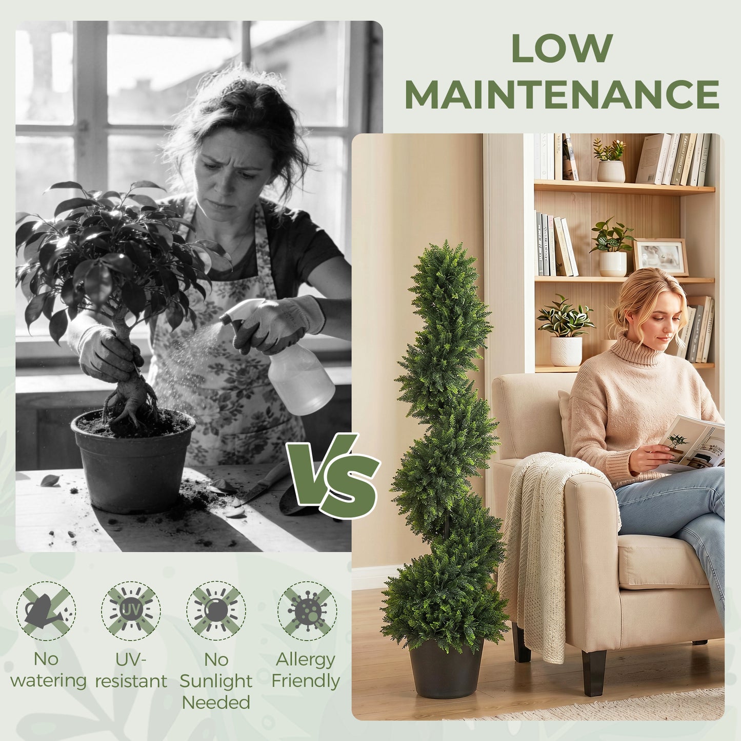 HOMCOM Decorative Artificial Plants Set of 2, UV Resistant Fake Plants in Pot for Indoor Outdoor Decor, 120 cm, Deep Green