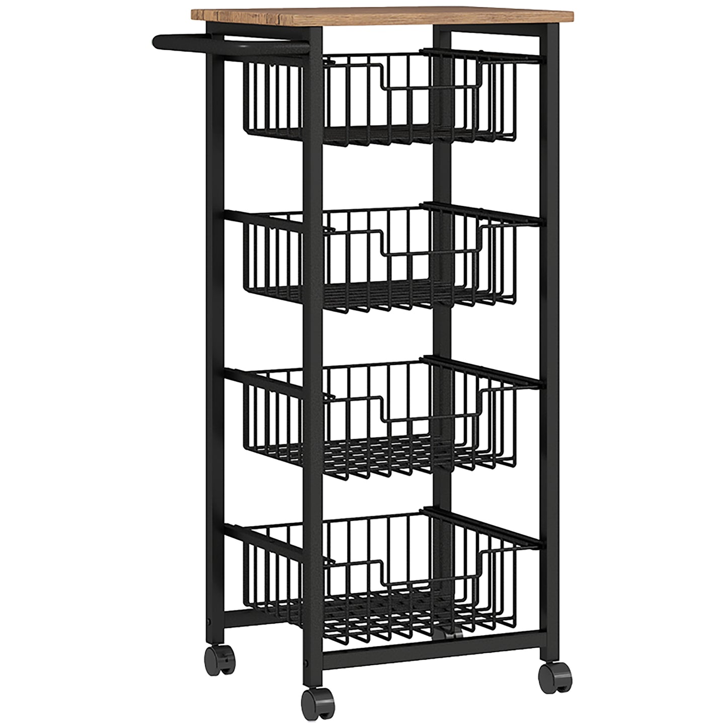 Photo of HOMCOM Four Basket Mobile Kitchen Island, with Brakes - Oak/Black in Oak/Black colour on a white background