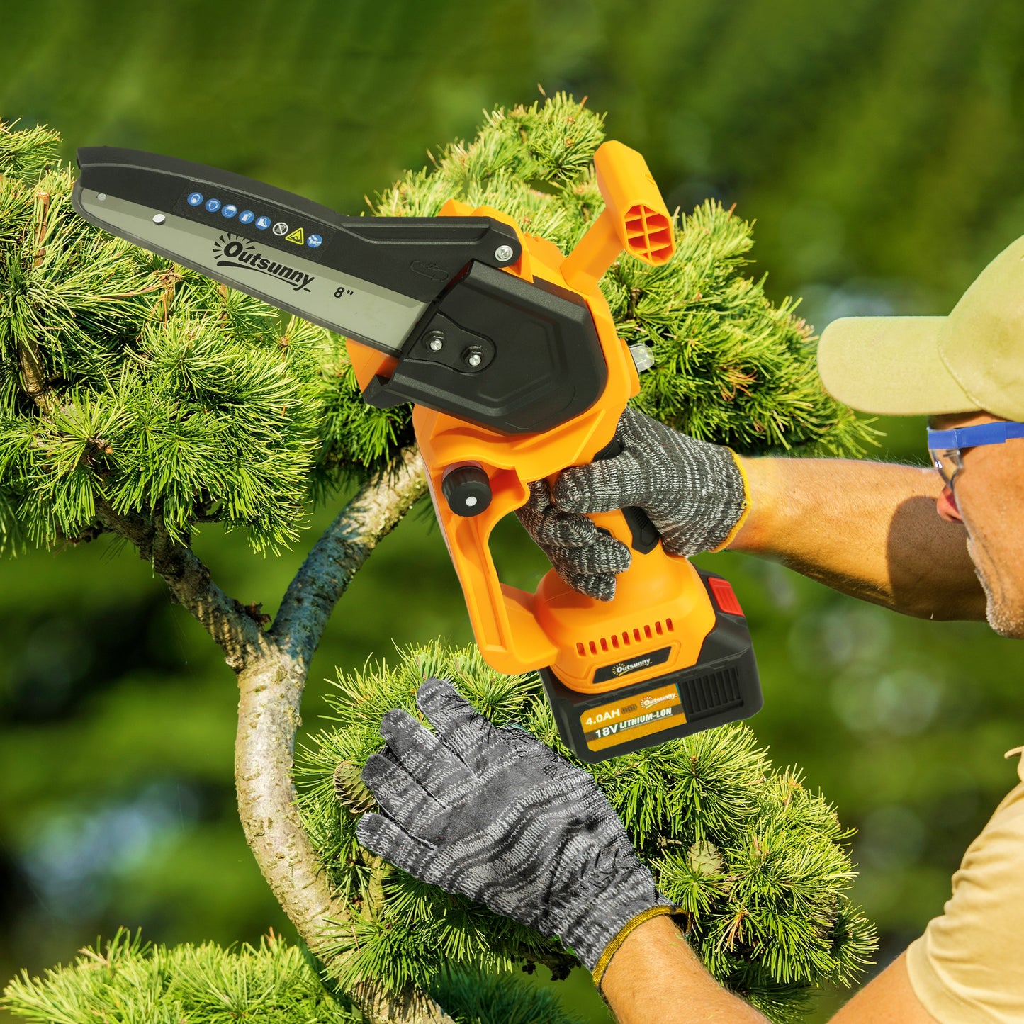 Outsunny Mini Pruning Saw Cordless, 8 Inch Electric Pruning Saw with 2 x 4000mAh Batteries, Brushless Motor and Safety Lock for Tree Trimming, Garden, Wood Cutting, Orange
