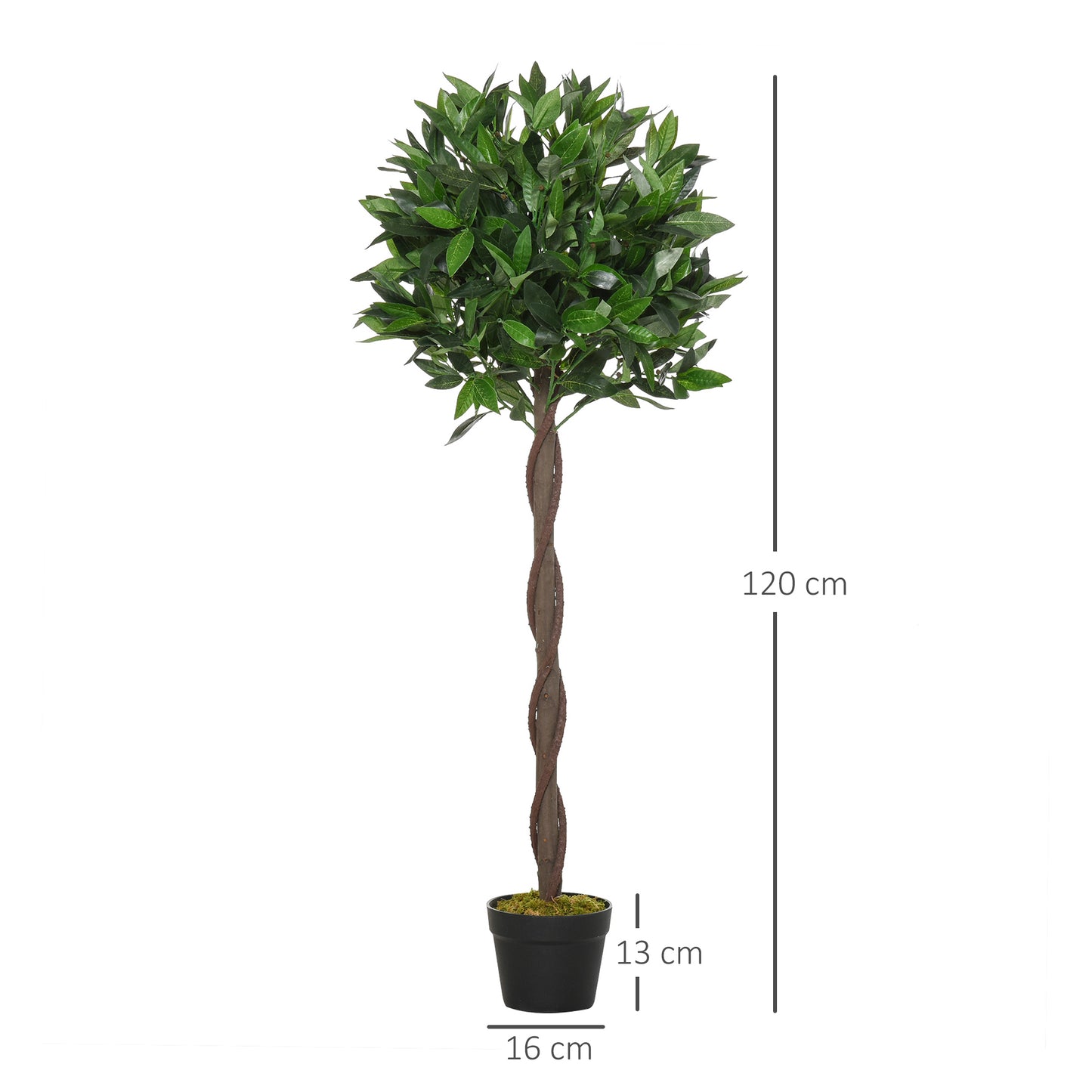 Outsunny Artificial Bay Laurel Topiary Trees with Twisted Trunk, Realistic Lush Topiary Ball Tree with Weighted Pot, 120cm Indoor Greenery Plant for Home Office Garden Decor, Set of 2, Green
